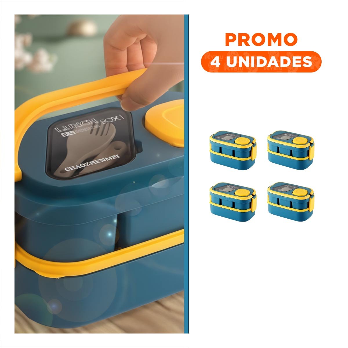 PACK4 POTE APILABLE 2 PISOS CON CUBIERTOS AZUL Y AMARILLO PARA GUARDAR Y+REGALO STICKER - 1