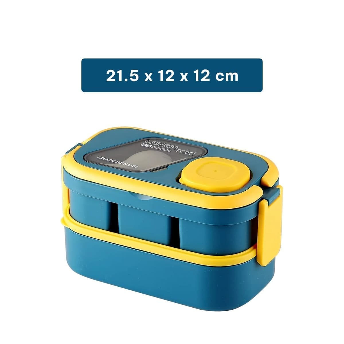 ENVASE LIGERO 2 PISOS CON CUBIERTOS AZUL Y AMARILLO PARA USO DIARIO EN HOGAR Y+REGALO STICKER - 4