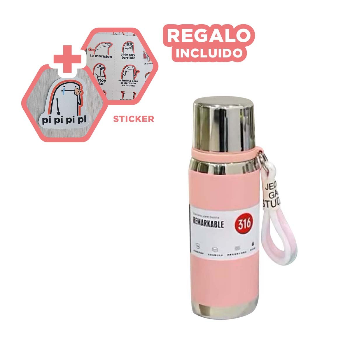 BOTELLA TÉRMICA ROSADA 800ML PARA USO DIARIO EN HOGAR OFICINA Y PICNIC Y+REGALO STICKER - 1