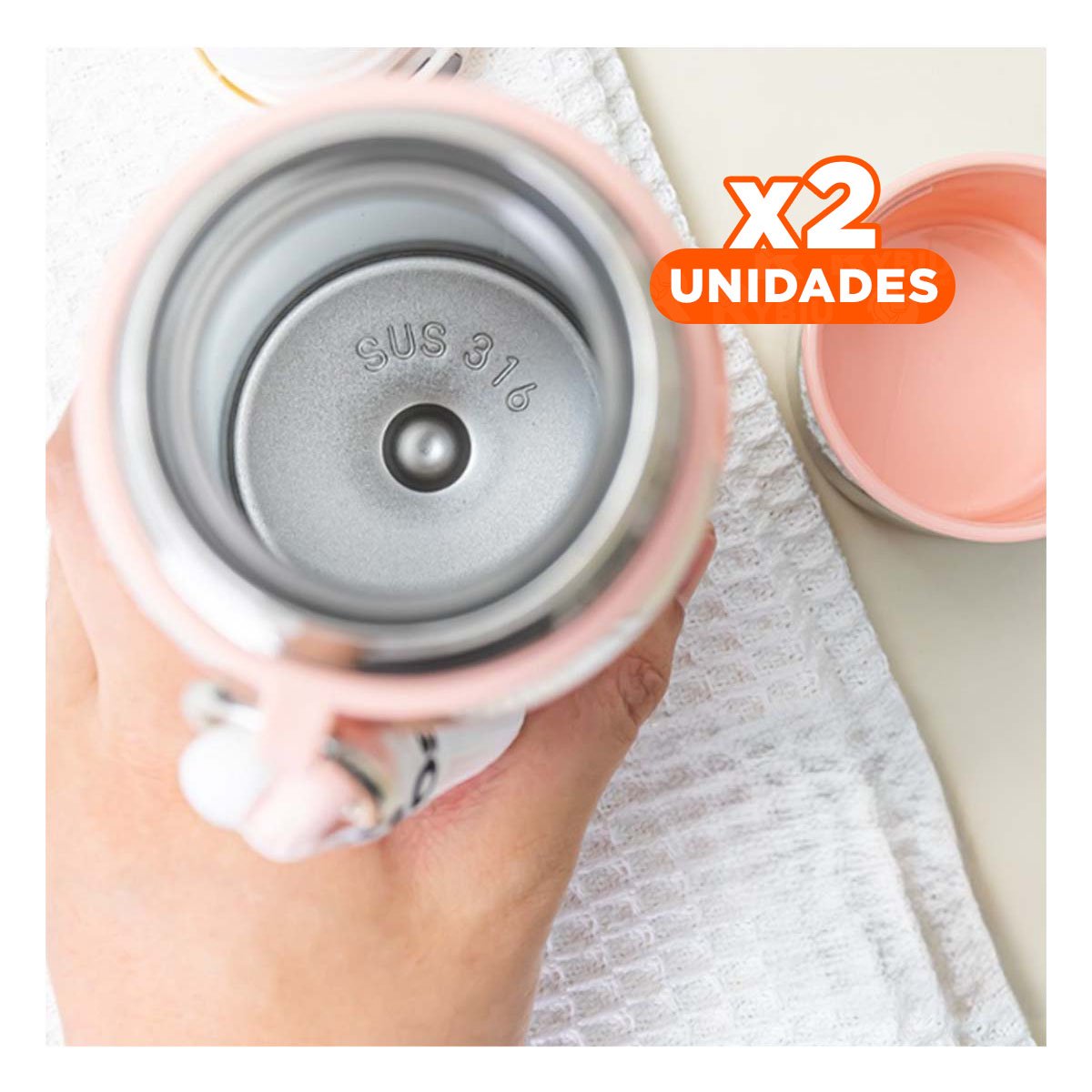 PACK2 ENVASE ROSADO 800ML PARA BEBIDAS FRÍAS Y CALIENTES EN OFICINA Y HOGAR Y+REGALO STICKER - 1