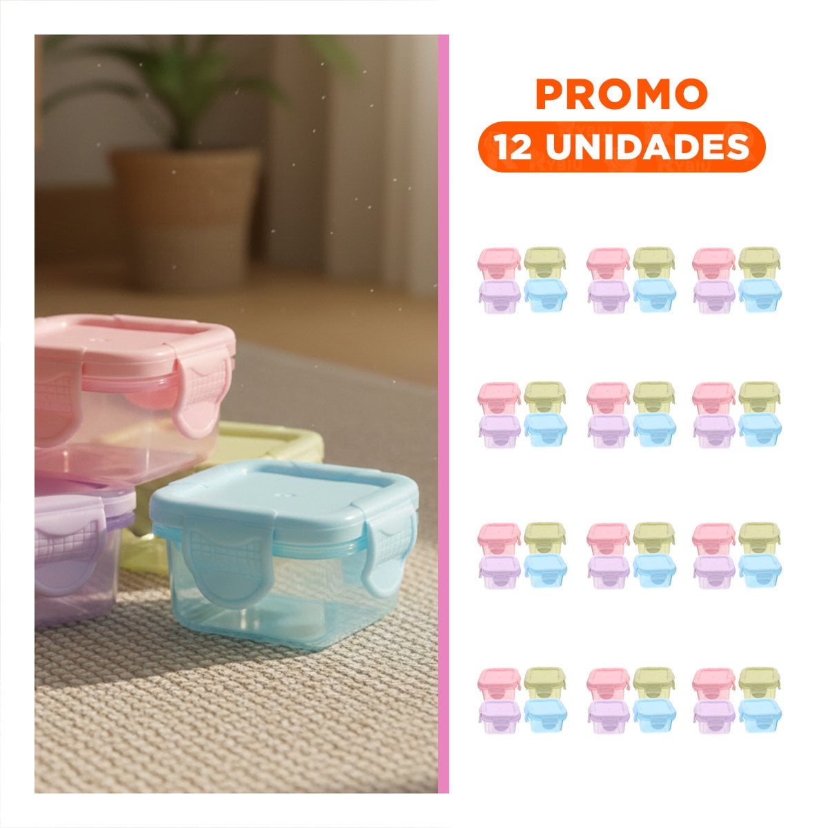 PACK12 DEPÓSITOS MINI CON SEGURO 4 PIEZAS MULTICOLOR 6,2X4CM PARA TRANSPORTE Y+REGALO STICKER - 1