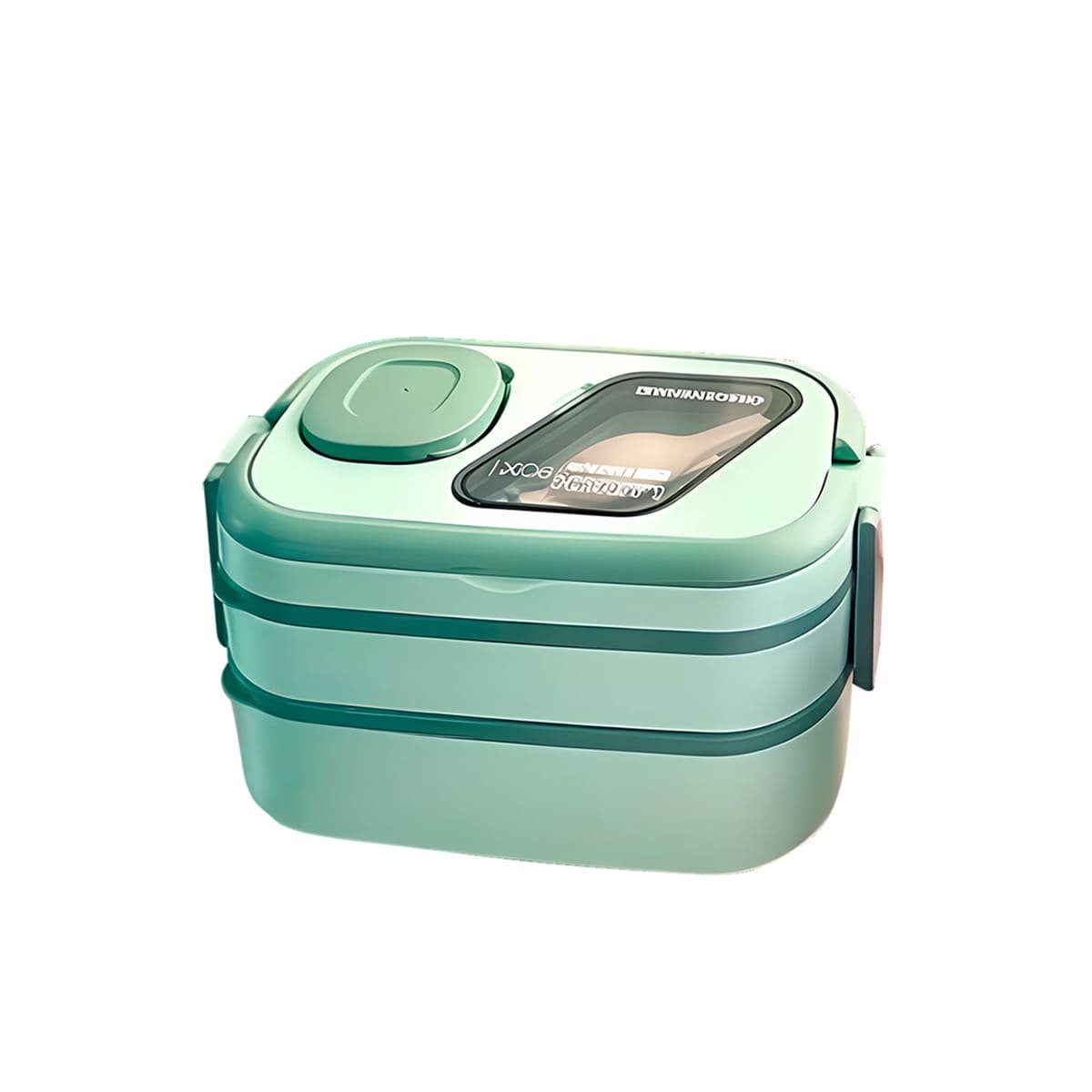 PACK4 SET ALMUERZO 2 PISOS CON COMPARTIMIENTOS Y CUBIERTOS VERDE LLEVAR Y+PAPEL REGALO - 3