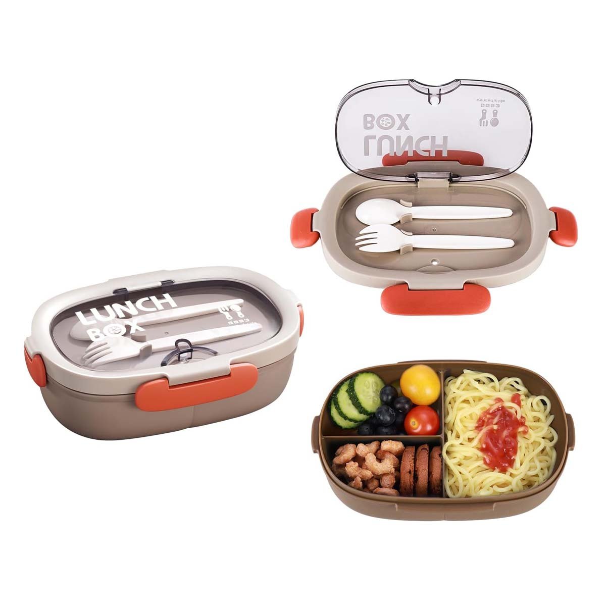 RECIPIENTE 850ML CON CUBIERTOS MARRON PARA LLEVAR ALMUERZOS EN OFICINA Y+PAPEL REGALO - 1