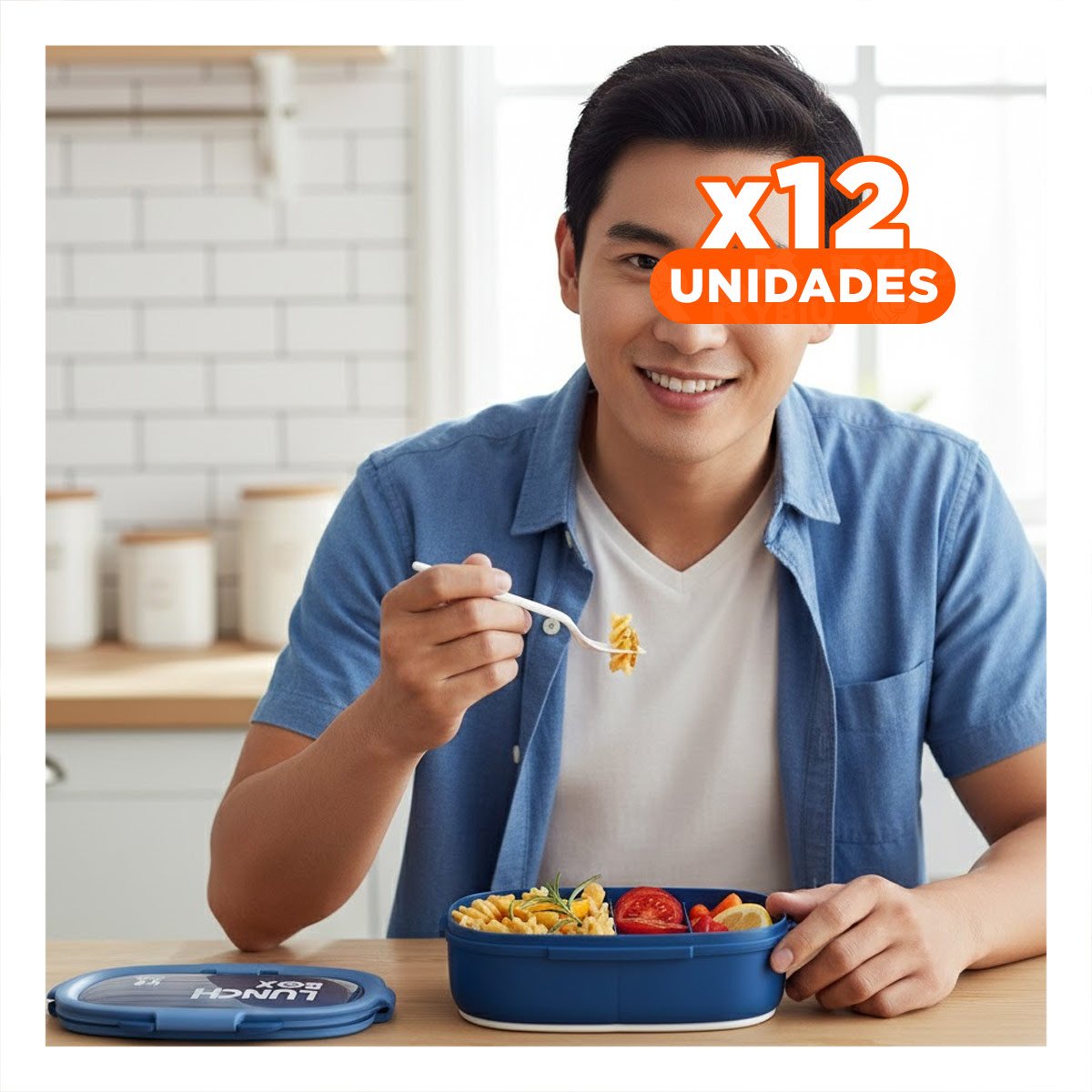 PACK12 PORTA COMIDA 850ML CON CUBIERTOS AZUL PARA TRANSPORTAR ALMUERZOS DIARIO EN CASA - 1