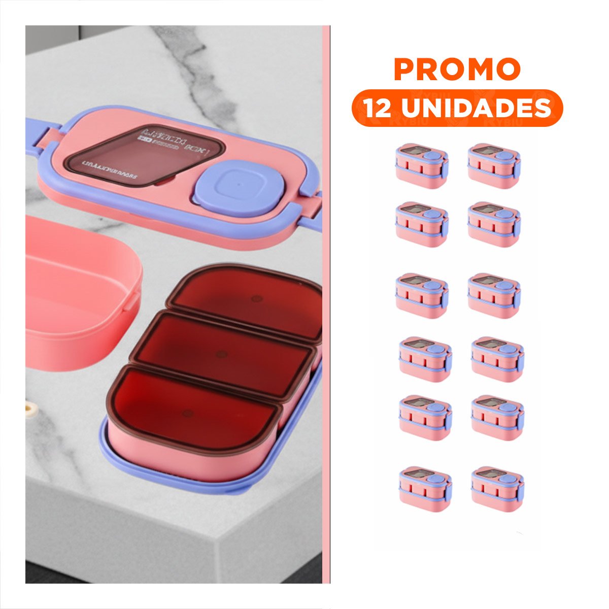 PACK12 DEPÓSITO HERMÉTICO CON SEPARADORES 2 PISOS ROSADO Y LILA PARA COCINA Y+REGALO STICKER - 1