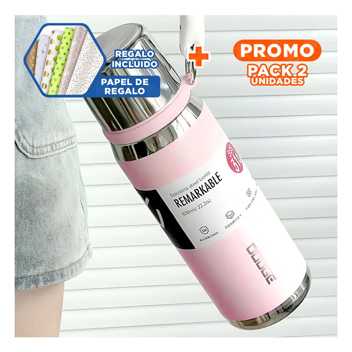 PACK2 ENVASE ROSADO 800ML CON TAPA SEGURA PARA CAFÉ TÉ Y BEBIDAS CALIENTES Y+PAPEL REGALO - 1