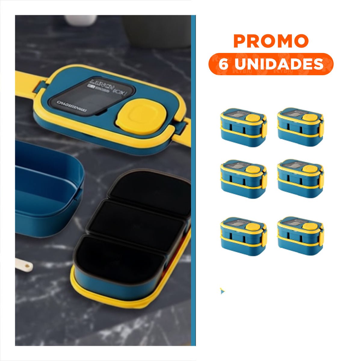 PACK6 POTE MODULAR 2 PISOS CON SEPARADORES AZUL Y AMARILLO PARA COCINA - 1
