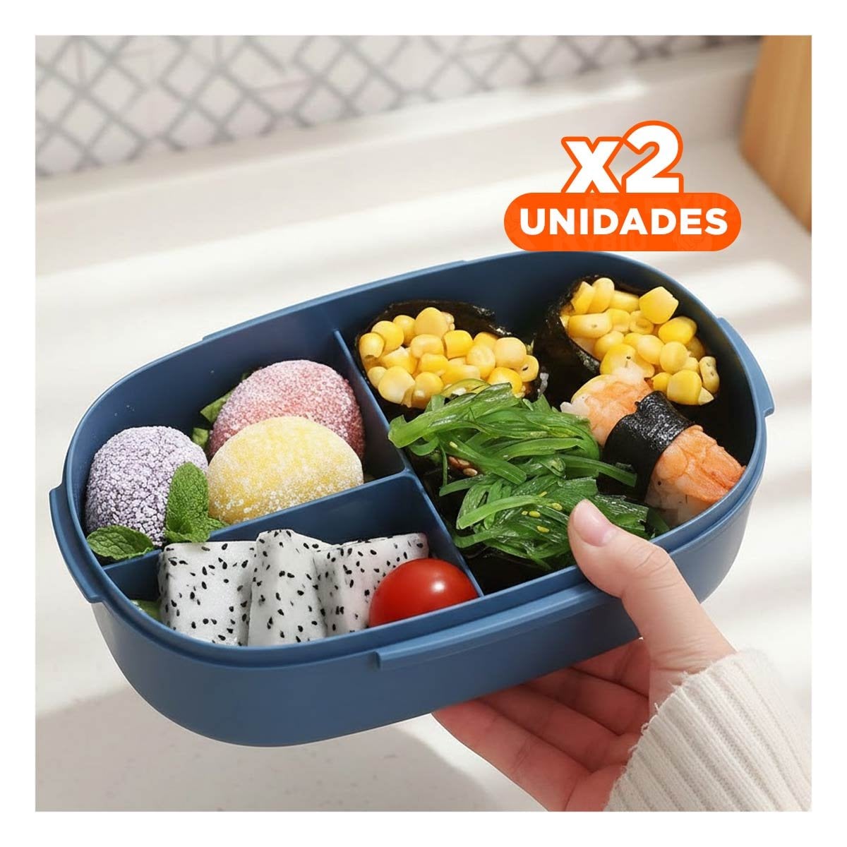 PACK2 CONTENEDOR 850ML CON CUBIERTOS AZUL PARA TRANSPORTAR ALMUERZOS DIARIO Y+REGALO STICKER - 1
