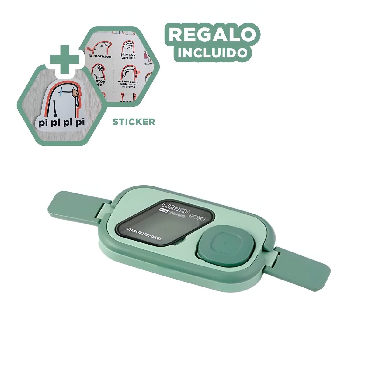 RECIPIENTE 2 PISOS CON COMPARTIMIENTOS Y CUBIERTOS VERDE GUARDAR SNACKS Y+REGALO STICKER - 1