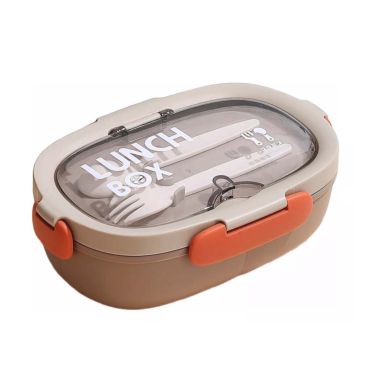 RECIPIENTE 850ML CON CUBIERTOS MARRON PARA GUARDAR SNACKS FACIL TRABAJO Y+REGALO STICKER - 3