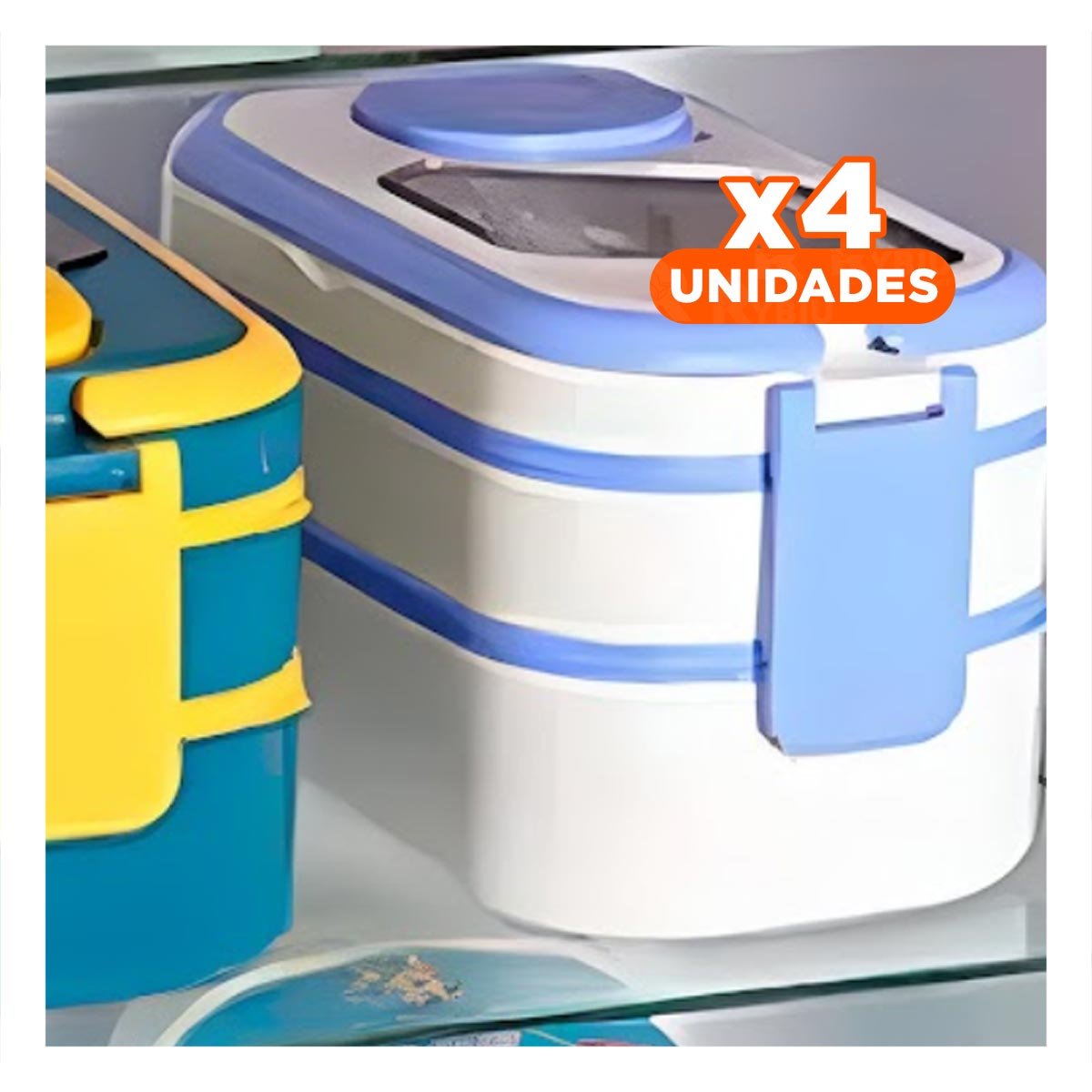 PACK4 CAJA HERMÉTICA CON SEPARADORES 2 PISOS LILA Y BLANCO PARA COCINA Y OFICINA - 1