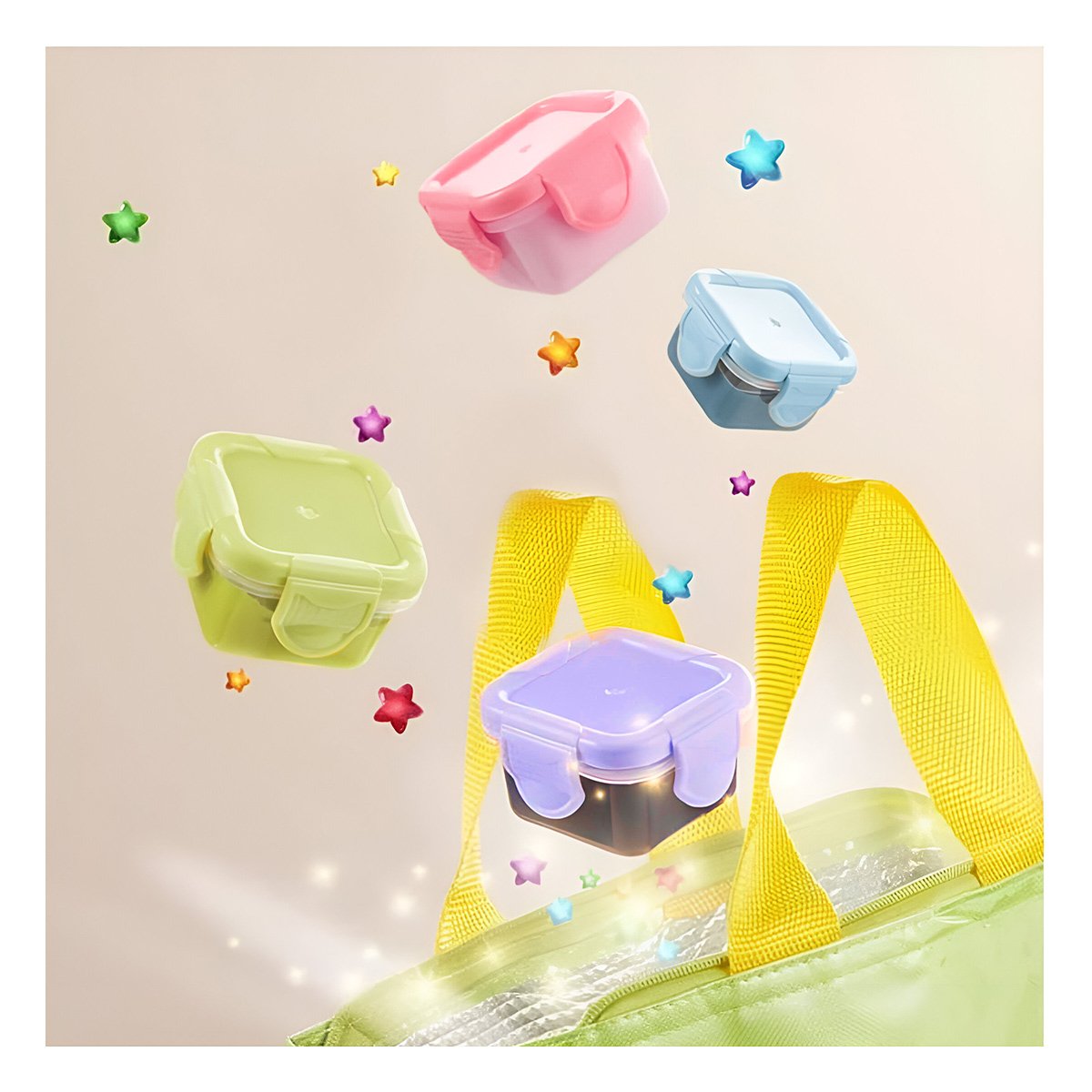 ENVASES MINI CON SEGURO 4 PIEZAS MULTICOLOR 7X4CM PARA GUARDAR ALIMENTOS DIARIOS Y+PAPEL REGALO - 5