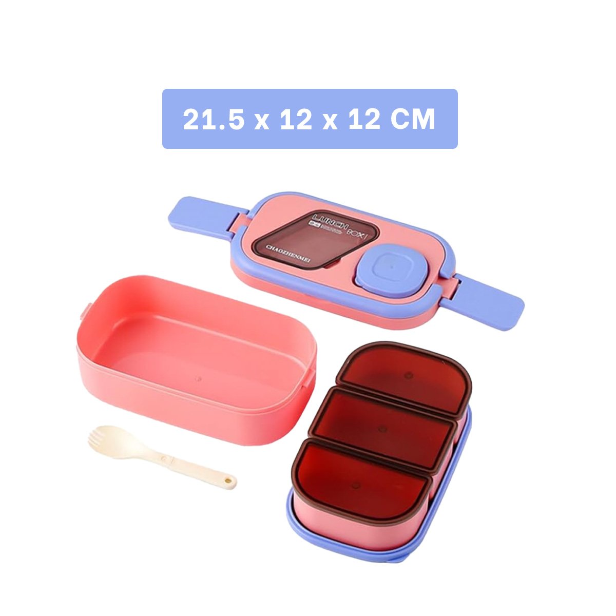 ENVASE DOBLE PISO CON COMPARTIMIENTOS Y CUBIERTOS ROSADO Y LILA PARA HOGAR - 4