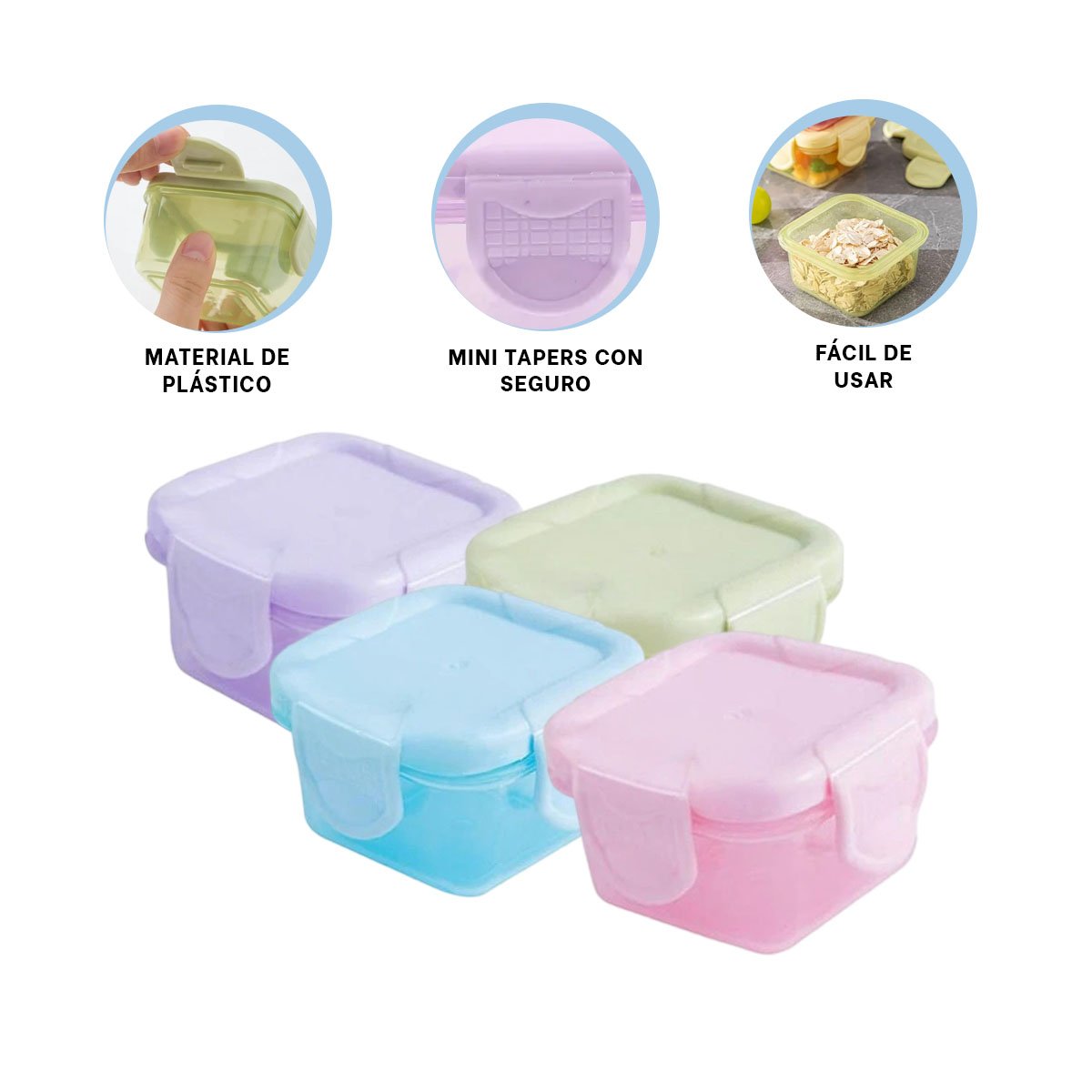 ENVASES MINI CON SEGURO 4 PIEZAS MULTICOLOR 6,2X4CM PARA COCINA Y TRANSPORTE FÁCIL - 3