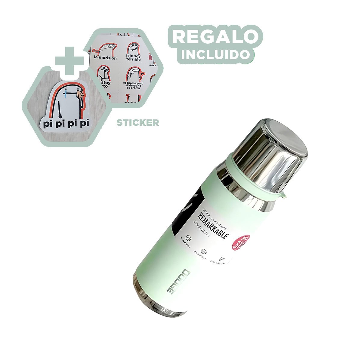 BOTELLA TÉRMICA VERDE AGUA 800ML PARA BEBIDAS CALIENTES Y FRÍAS EN HOGAR Y+REGALO STICKER - 1