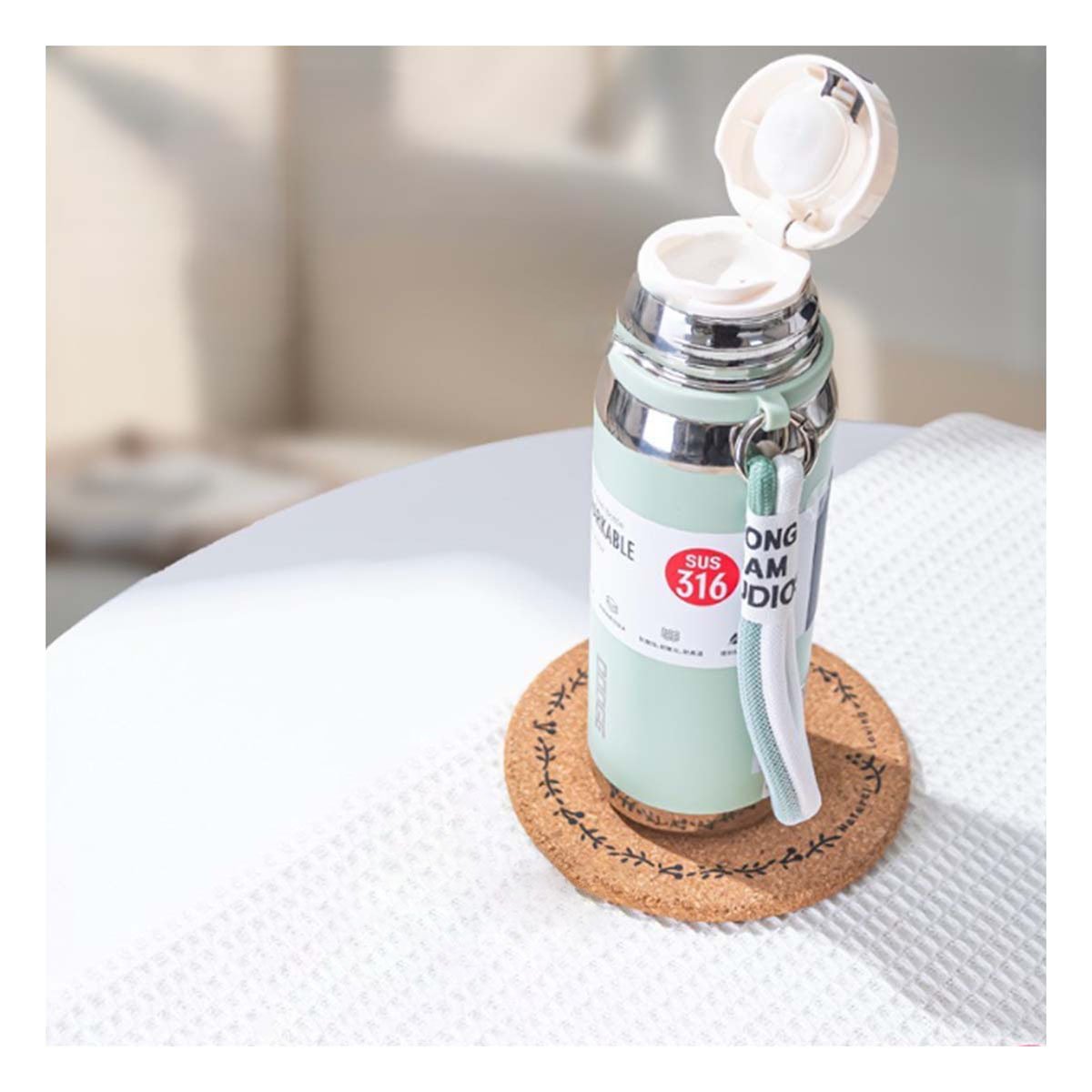 PACK4 ENVASE VERDE AGUA 800ML CON TAPA SEGURA PARA CAFÉ TÉ Y BEBIDAS CALIENTES Y+PAPEL REGALO - 5