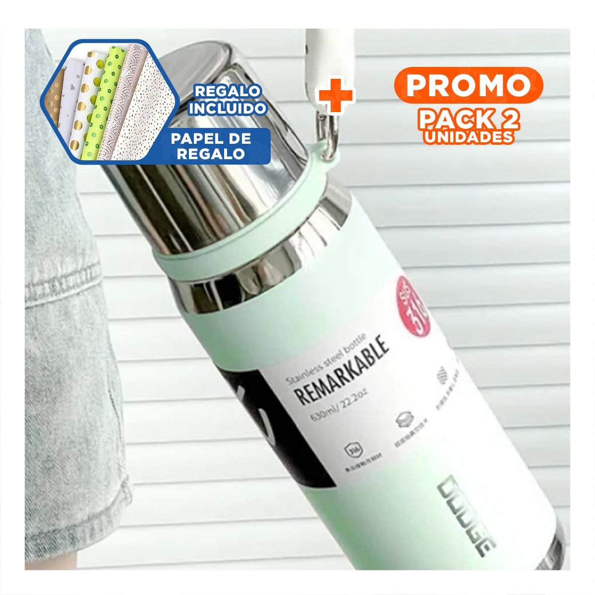 PACK2 ENVASE VERDE AGUA 800ML PARA CAFÉ TÉ Y BEBIDAS DIARIAS EN OFICINA Y HOGAR Y+PAPEL REGALO - 1