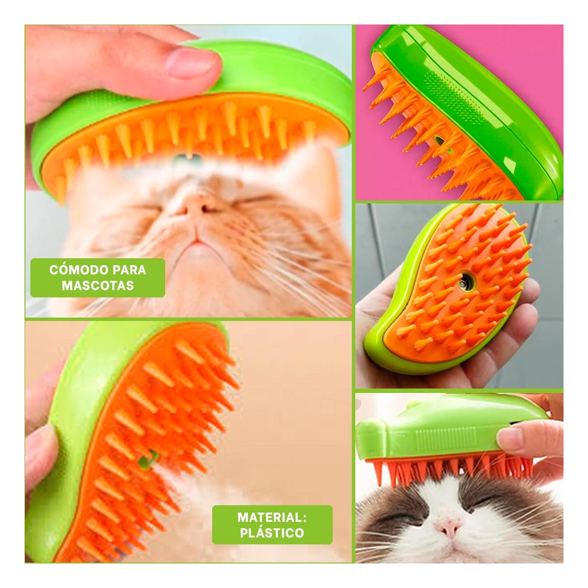 BROCHA VERDE CON VAPOR Y NARANJA PARA ASEO DIARIO DE MASCOTAS Y+LIGAS REGALO - 5