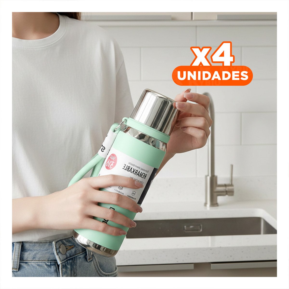 PACK4 ENVASE VERDE AGUA 500ML PARA USO DIARIO EN OFICINA HOGAR Y PICNIC - 1