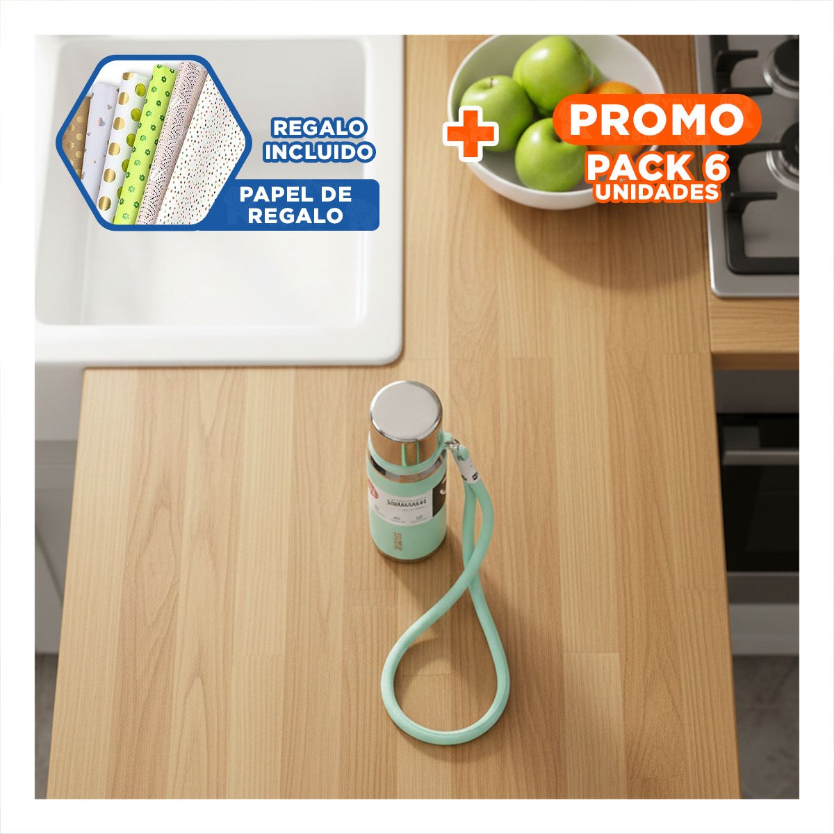 PACK6 CONTENEDOR VERDE AGUA 500ML CON TAPA HERMÉTICA PARA TRANSPORTE DE BEBIDAS Y+PAPEL REGALO - 1