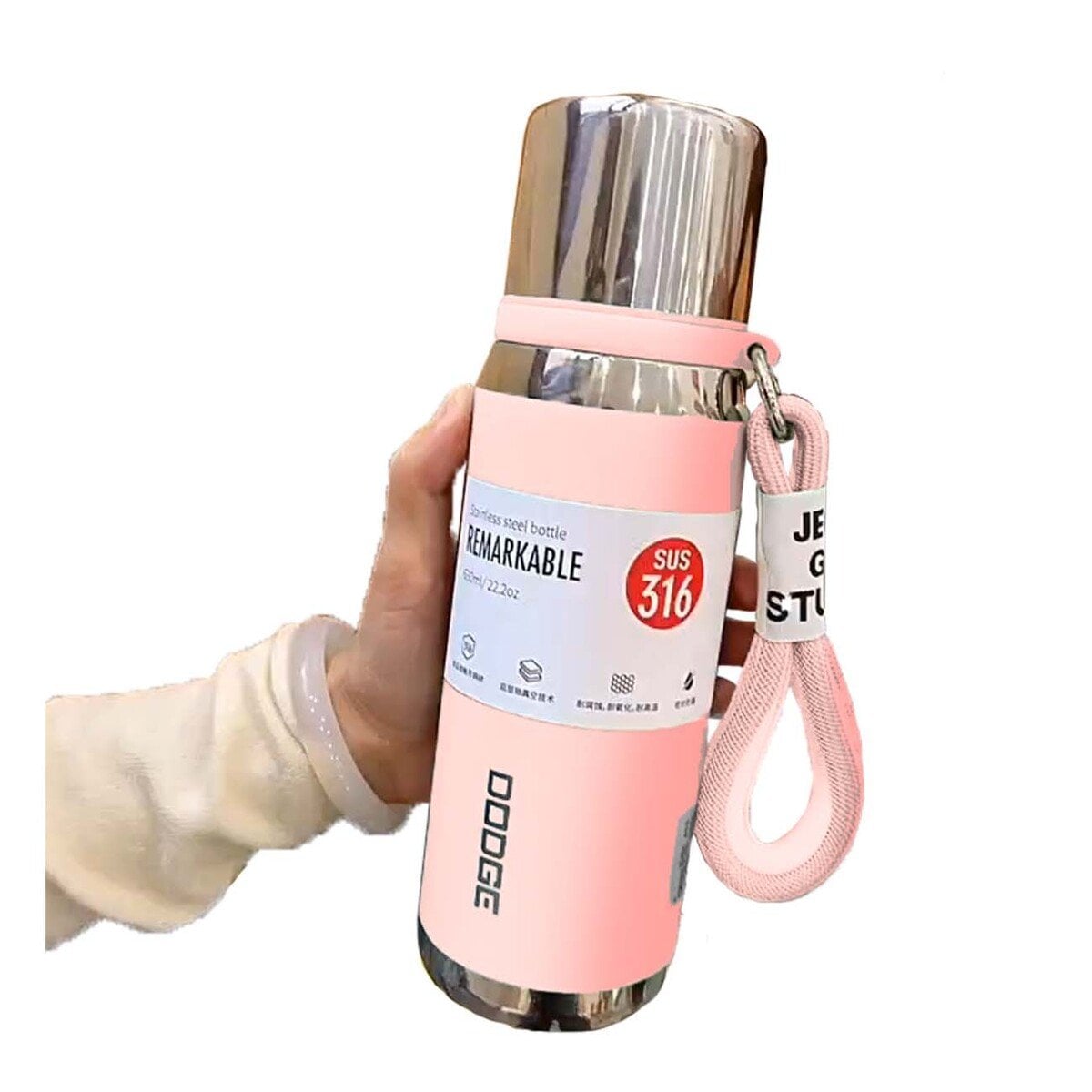 BOTELLA TÉRMICA ROSADO 500ML CON TAPA HERMÉTICA PARA TRANSPORTE DE BEBIDAS Y+PAPEL REGALO - 1
