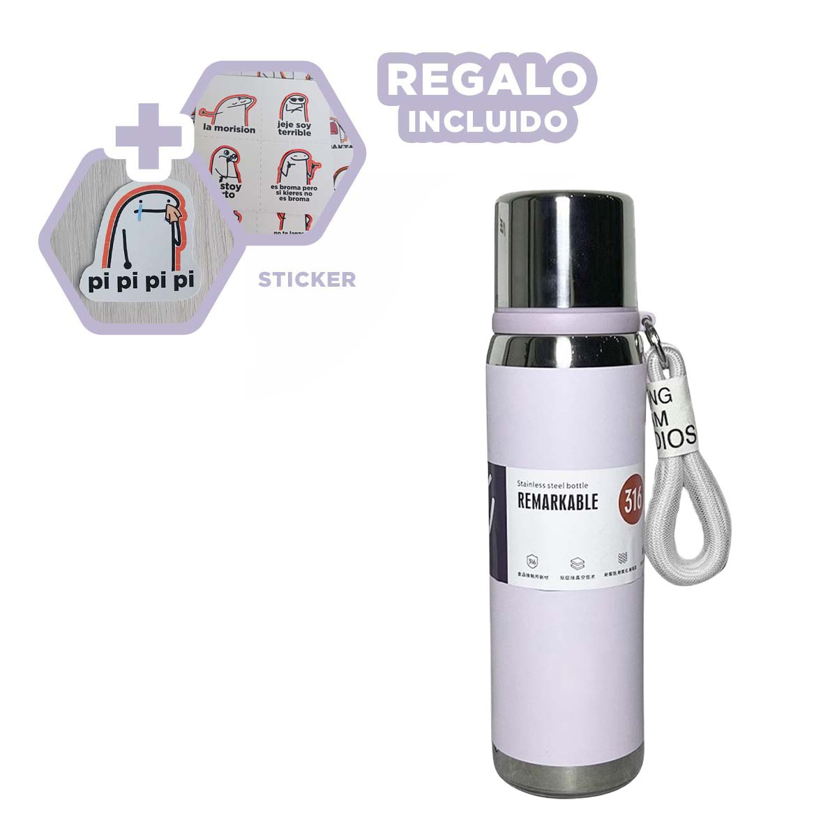 BOTELLA TÉRMICA LILA 800ML PARA BEBIDAS CALIENTES Y FRÍAS EN HOGAR Y+REGALO STICKER - 1