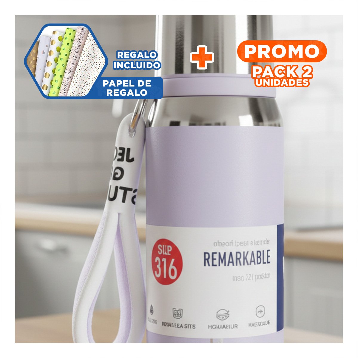 PACK2 ENVASE LILA 500ML PARA CAFÉ TÉ Y BEBIDAS DIARIAS EN OFICINA Y HOGAR Y+PAPEL REGALO - 1