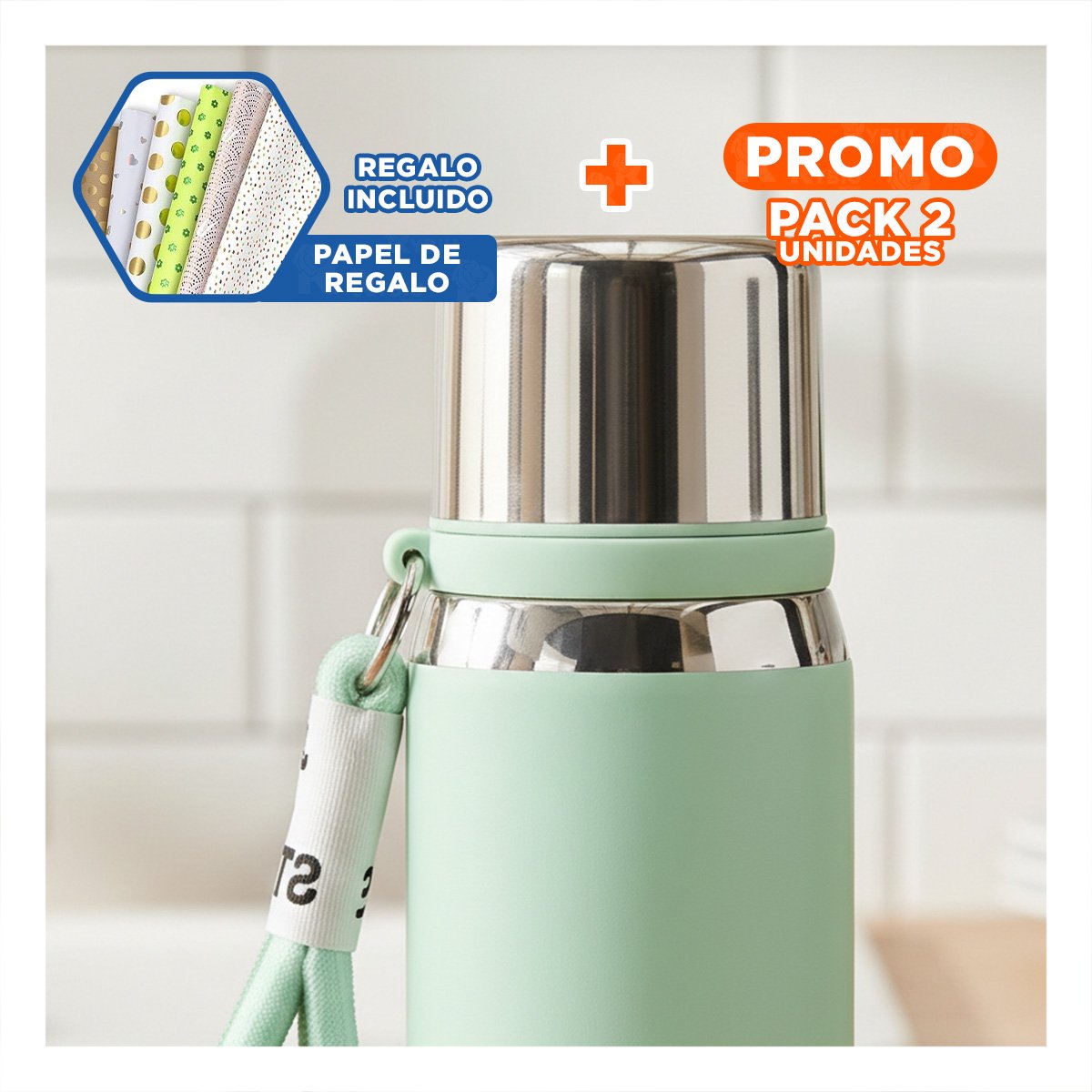 PACK2 ENVASE VERDE AGUA 500ML PARA CAFÉ TÉ Y BEBIDAS DIARIAS EN OFICINA Y HOGAR Y+PAPEL REGALO - 1
