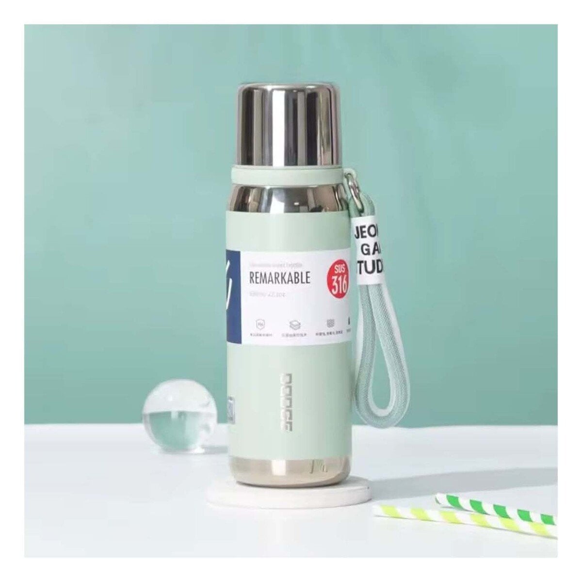 BOTELLA TÉRMICA COLOR VERDE AGUA 500ML PARA CAFÉ TÉ Y USO DIARIO EN OFICINA - 1