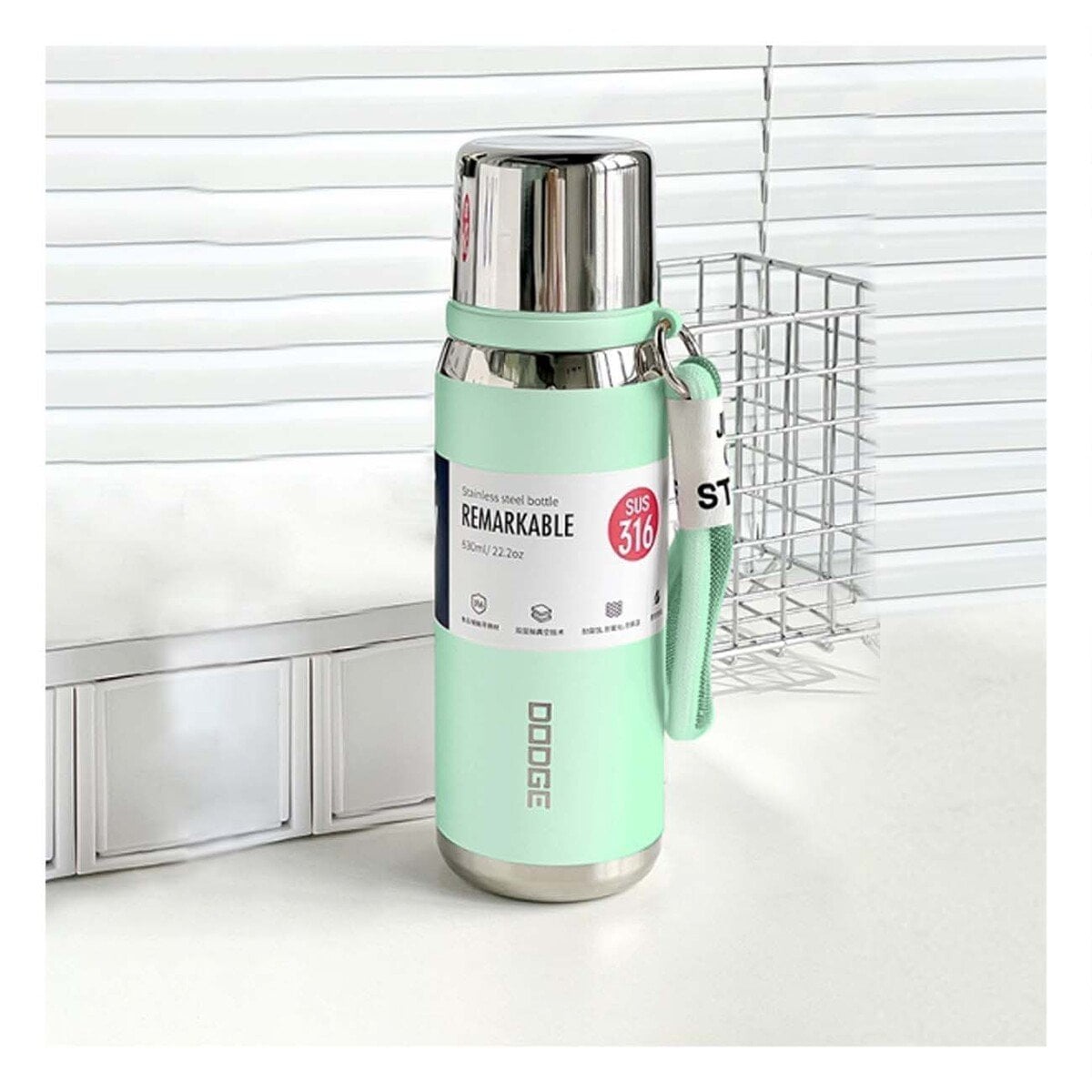 BOTELLA TÉRMICA COLOR VERDE AGUA 500ML PARA CAFÉ TÉ Y USO DIARIO EN OFICINA - 2