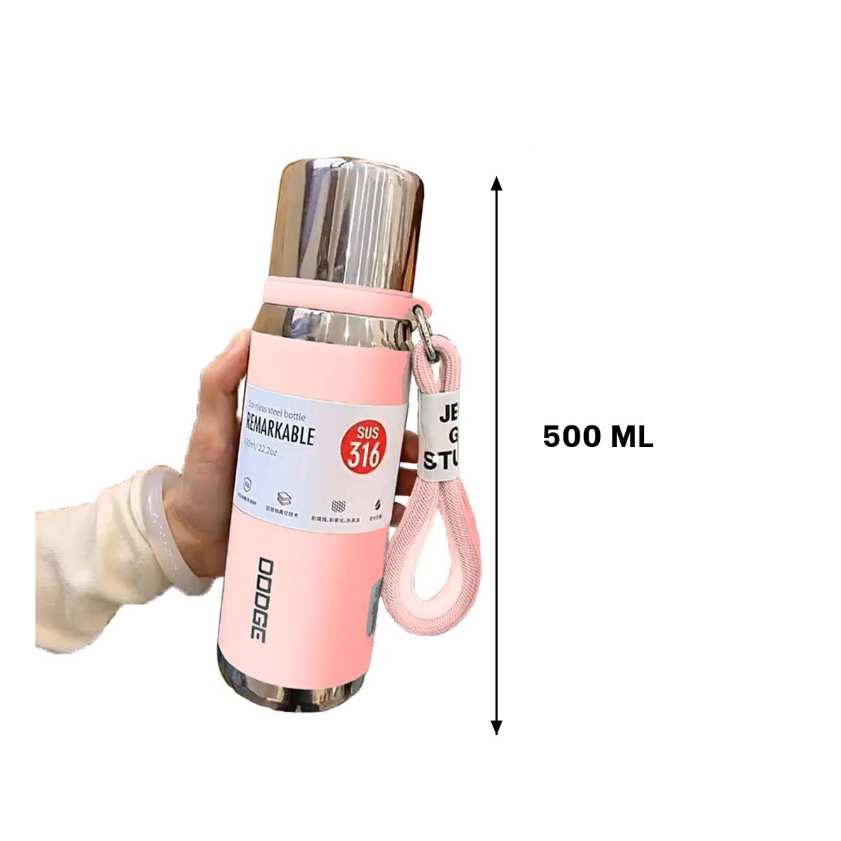 PACK4 ENVASE ROSADO 500ML CON TAPA SEGURA PARA CAFÉ TÉ Y BEBIDAS CALIENTES Y+PAPEL REGALO - 4