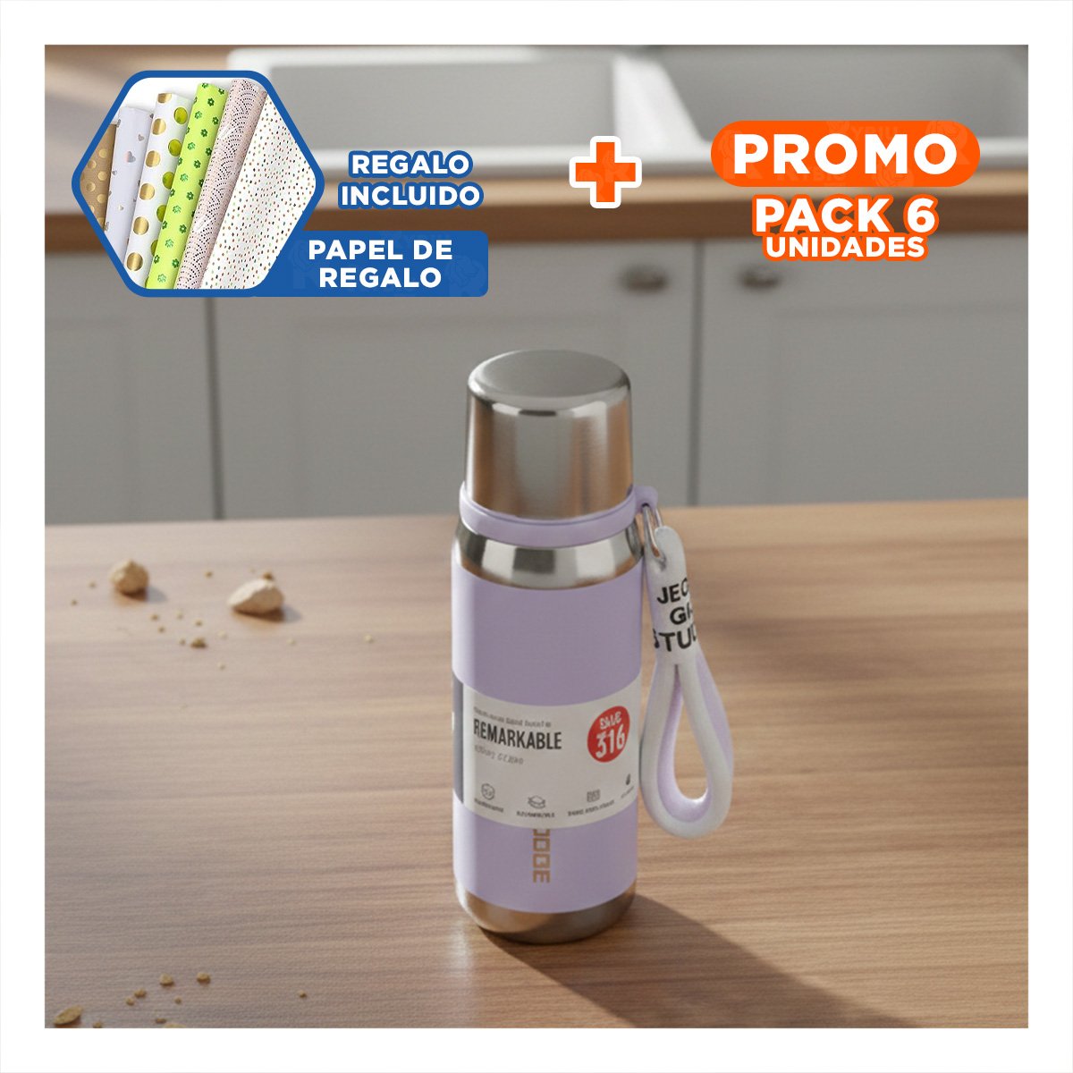 PACK6 CONTENEDOR LILA 500ML CON TAPA HERMÉTICA PARA TRANSPORTE DE BEBIDAS Y+PAPEL REGALO - 1