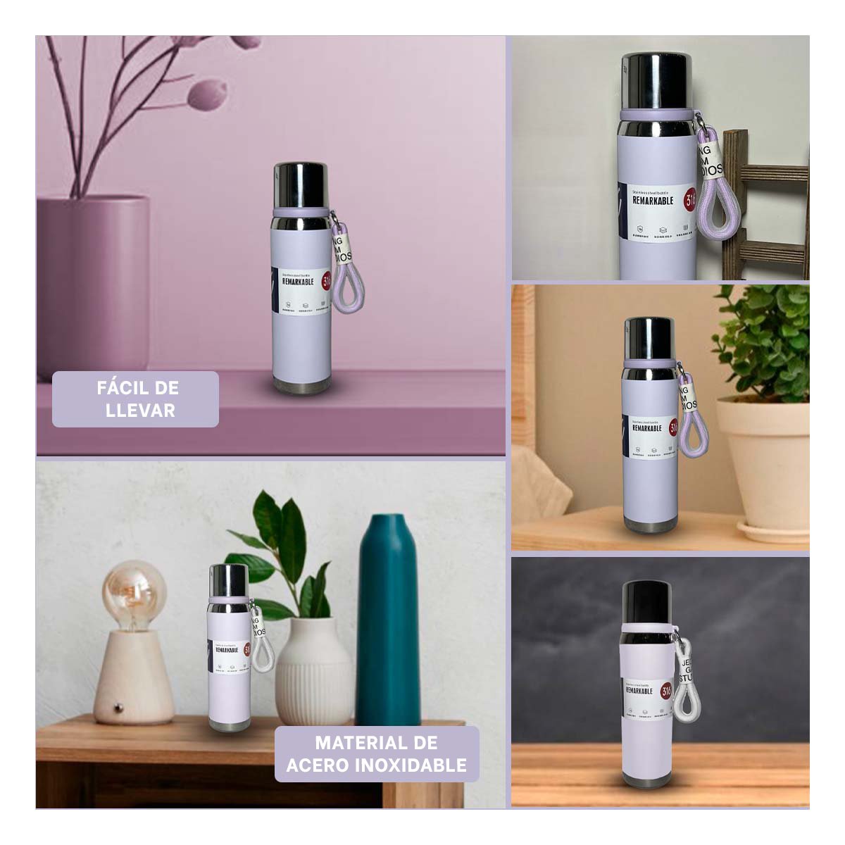 PACK4 CONTENEDOR LILA 800ML CON TAPA SEGURA PARA CAFÉ TÉ Y BEBIDAS CALIENTES Y+REGALO STICKER - 2