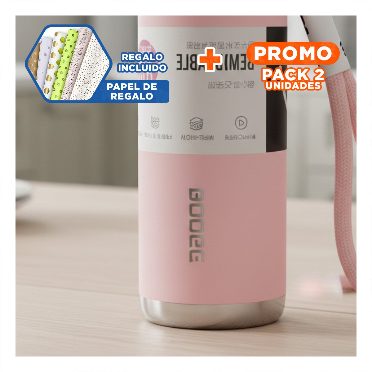 PACK2 ENVASE ROSADO 500ML PARA CAFÉ TÉ Y BEBIDAS DIARIAS EN OFICINA Y HOGAR Y+PAPEL REGALO - 1