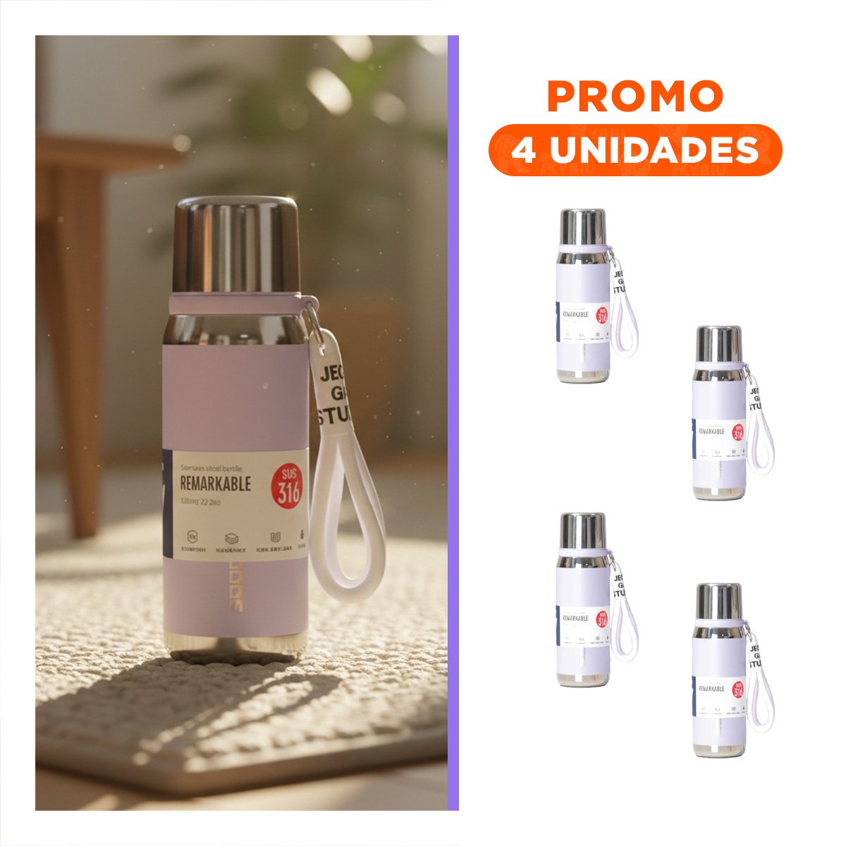 PACK4 ENVASE LILA 500ML PARA BEBIDAS FRÍAS Y CALIENTES EN OFICINA Y HOGAR Y+REGALO STICKER - 1