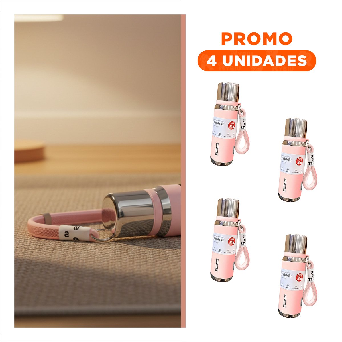 PACK4 ENVASE ROSADO 500ML PARA BEBIDAS FRÍAS Y CALIENTES EN OFICINA Y HOGAR Y+REGALO STICKER - 1