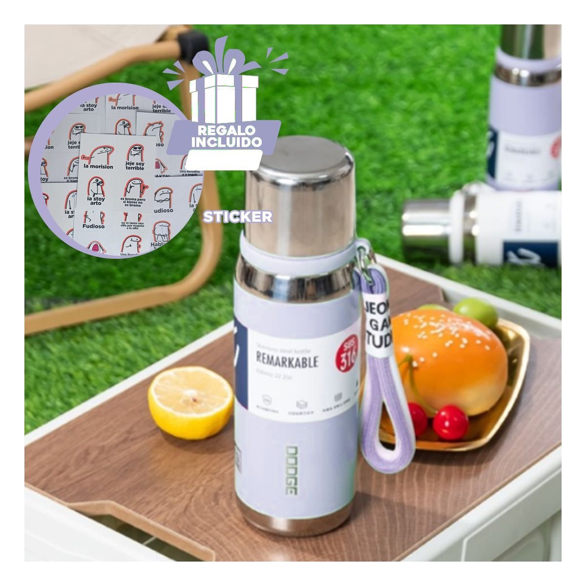 BOTELLA TÉRMICA LILA 500ML PARA BEBIDAS CALIENTES Y FRÍAS EN HOGAR Y+REGALO STICKER - 1