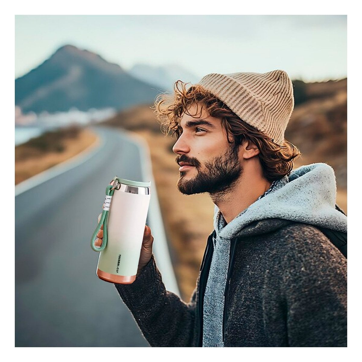 BOTELLA TÉRMICA DEGRADADO VERDE AGUA 800ML CON TAPA SEGURA PARA CAFÉ TÉ Y JUGOS Y+LIGAS REGALO - 1