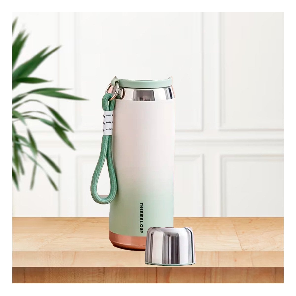 BOTELLA TÉRMICA DEGRADADO VERDE AGUA 800ML CON TAPA SEGURA PARA CAFÉ TÉ Y JUGOS Y+LIGAS REGALO - 2