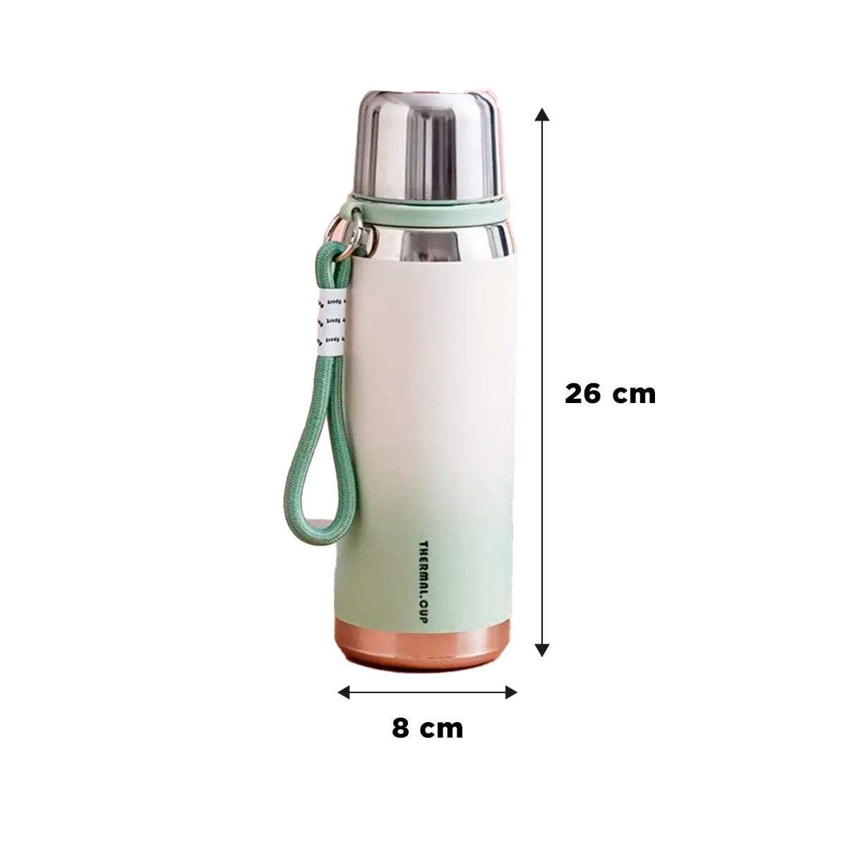 BOTELLA TÉRMICA DEGRADADO VERDE AGUA 800ML CON TAPA SEGURA PARA CAFÉ TÉ Y JUGOS Y+LIGAS REGALO - 4