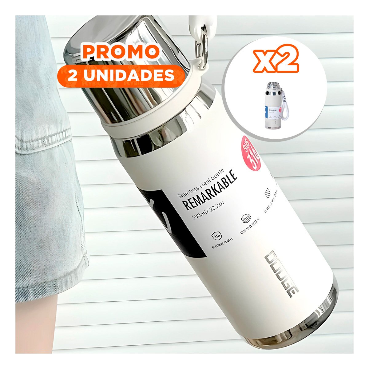 PACK2 ENVASE BLANCO 500ML CON TAPA HERMÉTICA PARA TRANSPORTE DE BEBIDAS Y+REGALO STICKER - 1