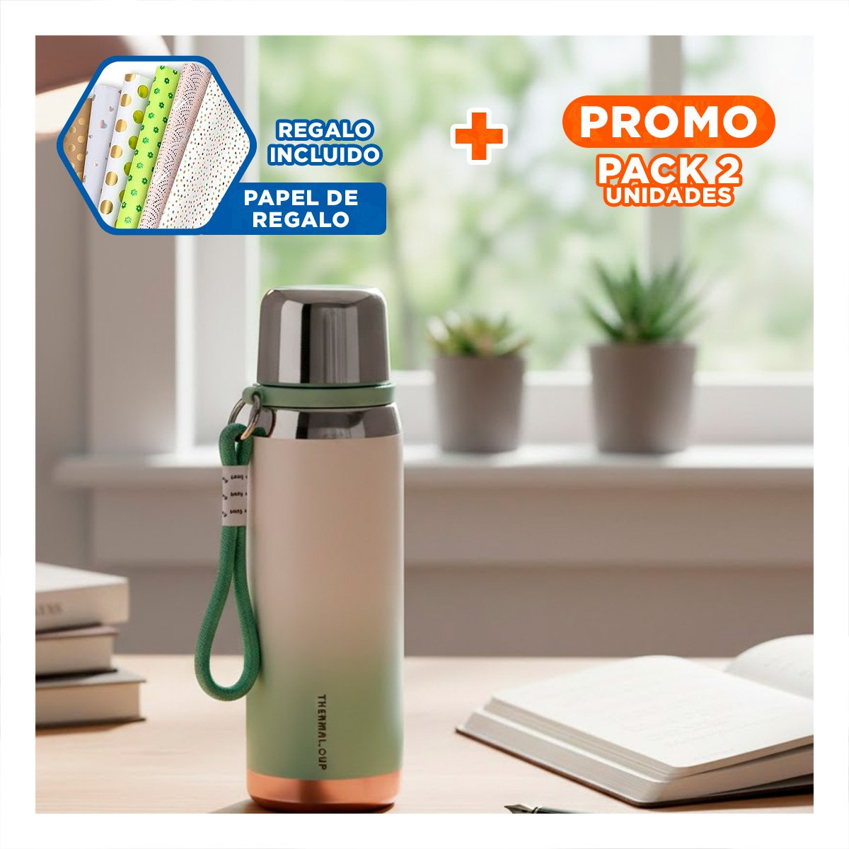 PACK2 ENVASE DEGRADADO VERDE AGUA 800ML CAFÉ TÉ BEBIDAS DIARIAS OFICINA Y+PAPEL REGALO - 1