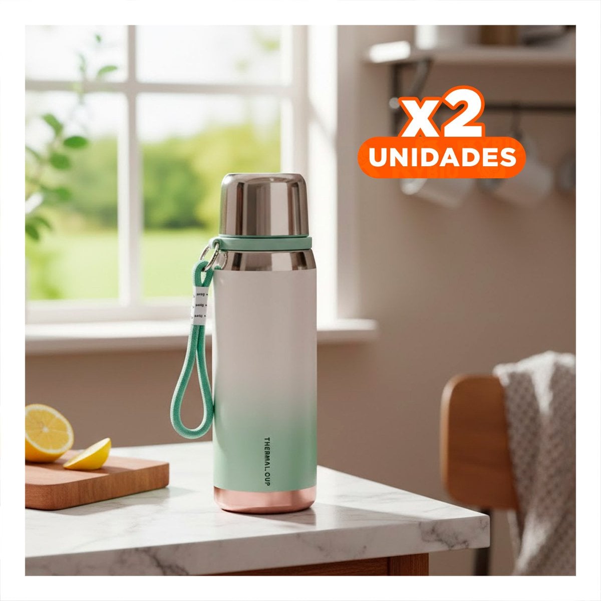 PACK2 ENVASE DEGRADADO VERDE AGUA 800ML CON TAPA HERMÉTICA TRANSPORTE Y+REGALO STICKER - 1