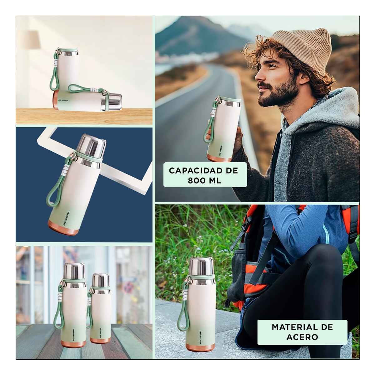 BOTELLA TÉRMICA DEGRADADO VERDE AGUA 800ML PARA CAFÉ TÉ Y USO DIARIO EN OFICINA - 5