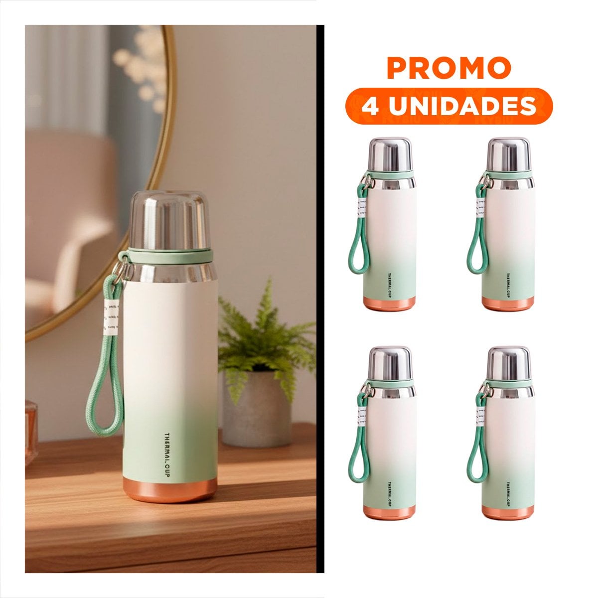 PACK4 ENVASE DEGRADADO VERDE AGUA 800ML BEBIDAS FRÍAS Y CALIENTES OFICINA Y+REGALO STICKER - 1