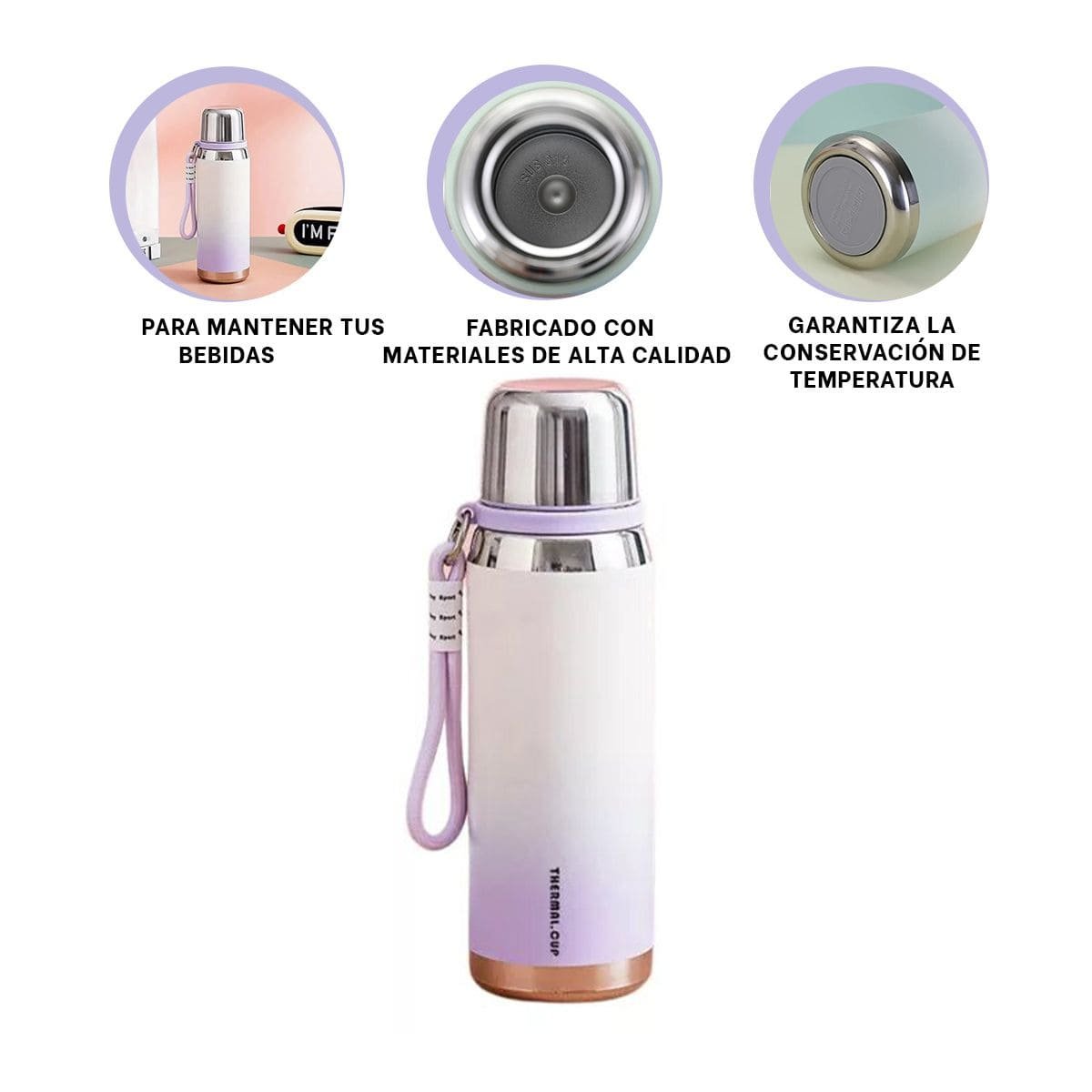 VASO 800ML COLOR LILA DEGRADADO PARA MANTENER BEBIDAS CALIENTES Y FRIAS - 3
