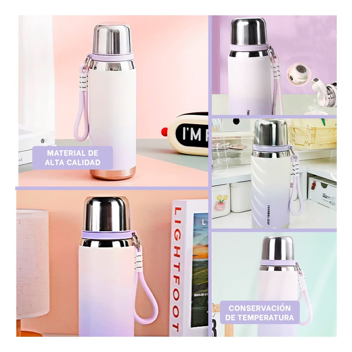 VASO 800ML COLOR LILA DEGRADADO PARA MANTENER BEBIDAS CALIENTES Y FRIAS - 5