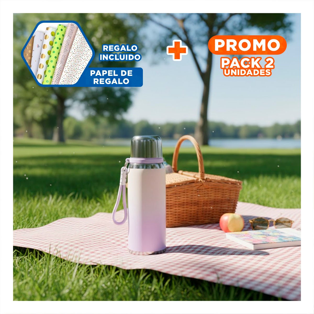 PACK2 RECIPIENTE 800ML LILA DEGRADADO PARA MANTENER BEBIDAS CALIENTES O FRIAS Y+PAPEL REGALO - 1
