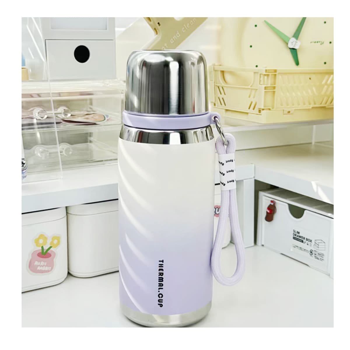 PACK2 RECIPIENTE 800ML LILA DEGRADADO PARA MANTENER BEBIDAS CALIENTES O FRIAS Y+PAPEL REGALO - 2