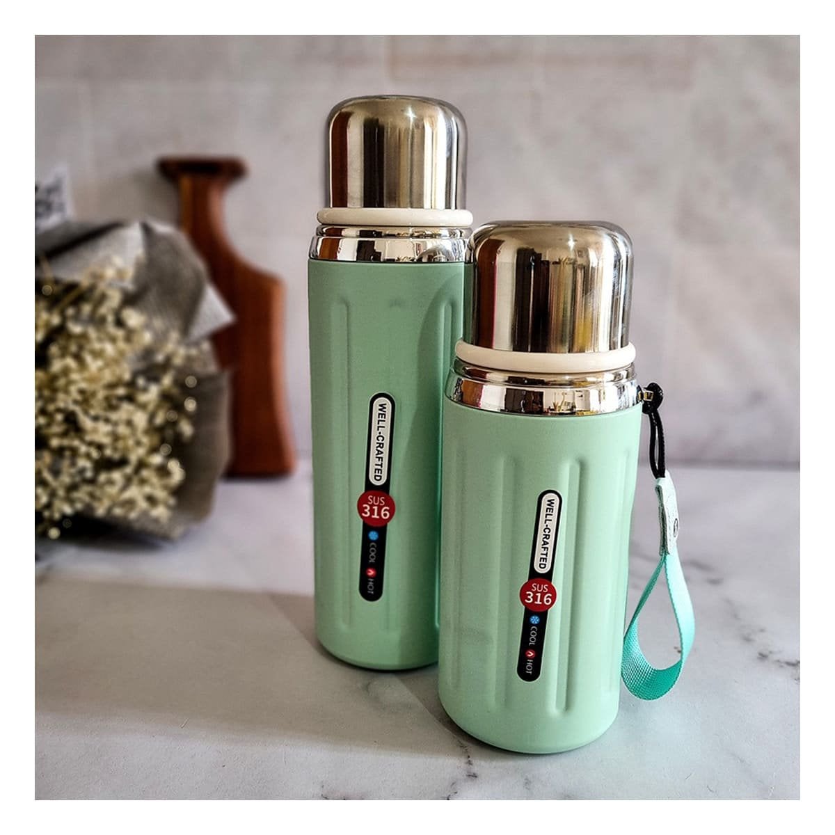 PACK2 CONTENEDOR 800ML VERDE AGUA LIGERO Y COMODO PARA LLEVAR BEBIDAS DIARIAS - 3